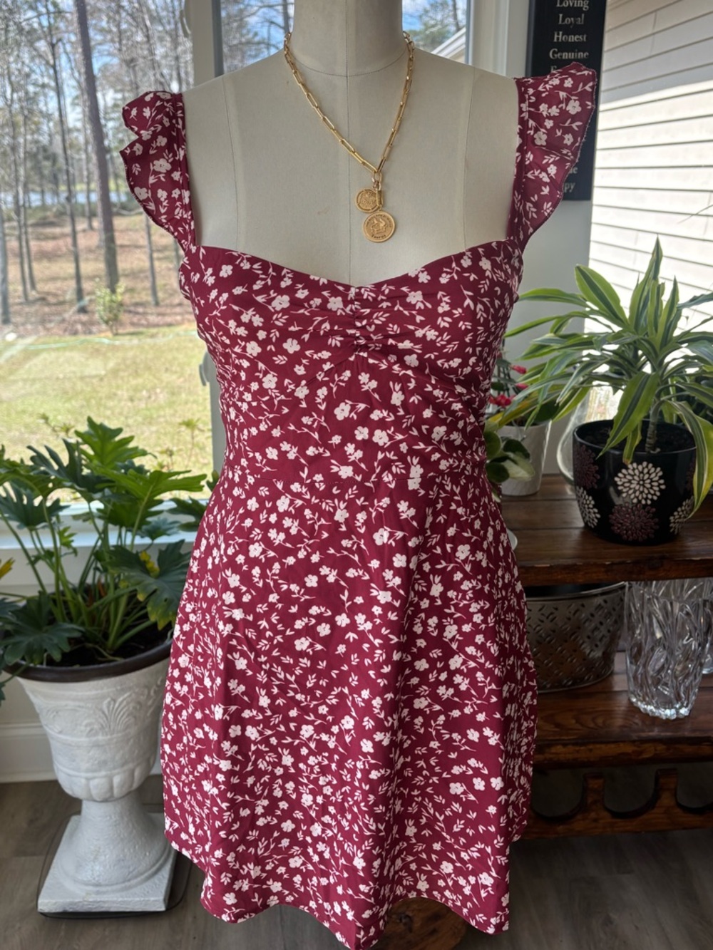 Princess Polly Floral Sweetheart Mini Dress in Burgundy